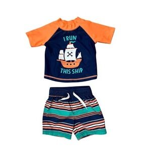 Simple Joys I Run the Ship Boys Swim Rashguard Trunks UPF 50+ Swim Set 6-9 month